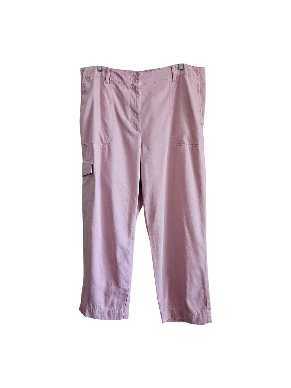 TALBOTS Women's 16 16W Cargo Pants Dusty Pink Cropped Cotton Linen Tencel 36